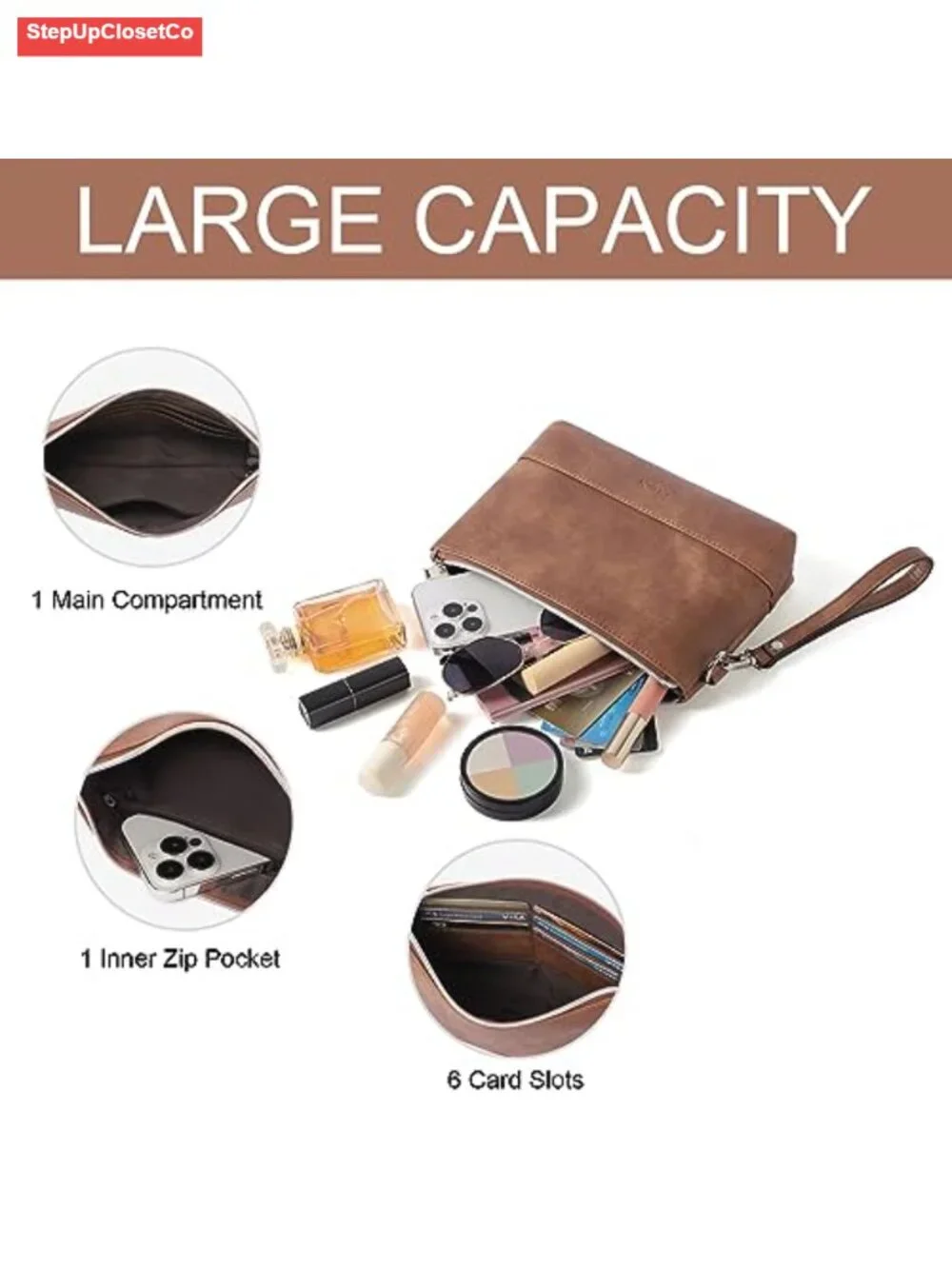Large Capacity Women's Wristlet Wallet Faux Leather Clutch Purse with
